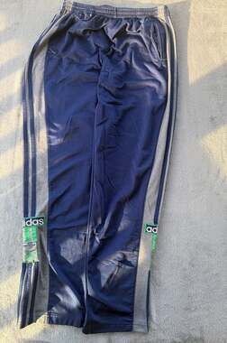 Vintage 90s Adidas Adibreak Snap Button Track Pants Navy Grey Green